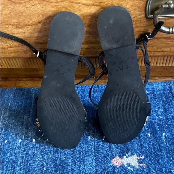 Zara Black Sandals with Gold Pom Poms - Picture 4 of 4